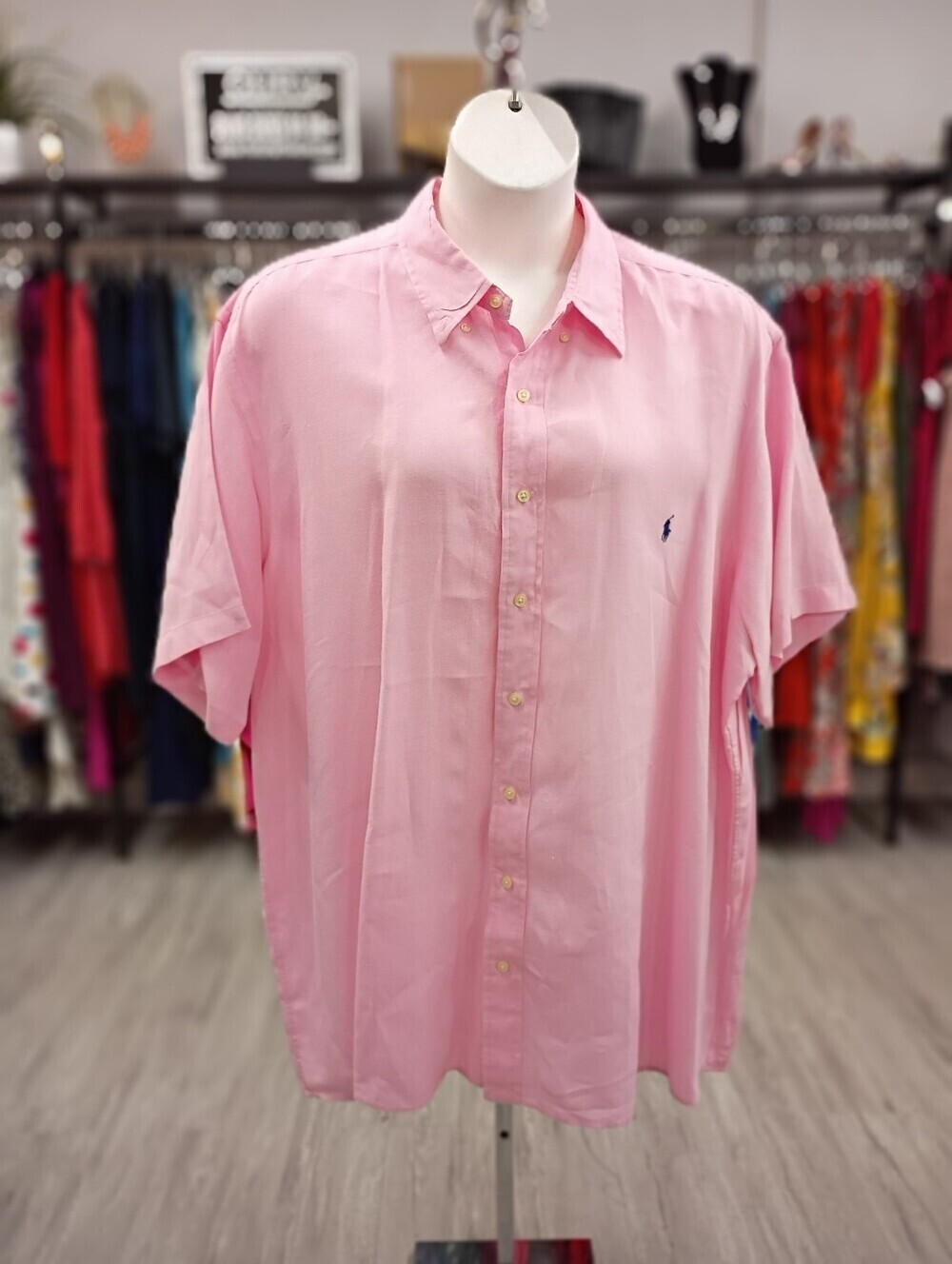 Polo by Ralph Lauren LINEN untucked Fit Pink Short-Sleeve Button-Down Shirt